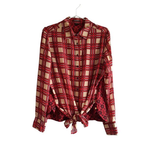 Scotch & Soda Les Filles Tartan Plaid Button Front Tie Blouse Women’s Large - Picture 1 of 9